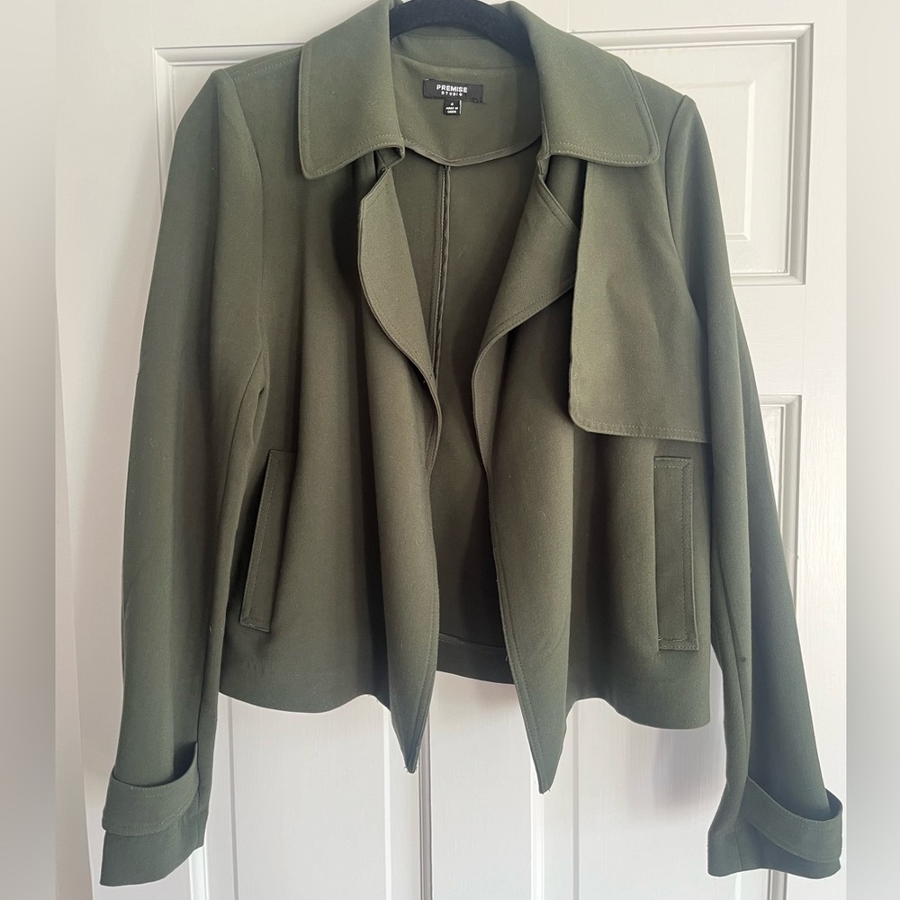 Dark Green Blazer w/Trench Coat Traits